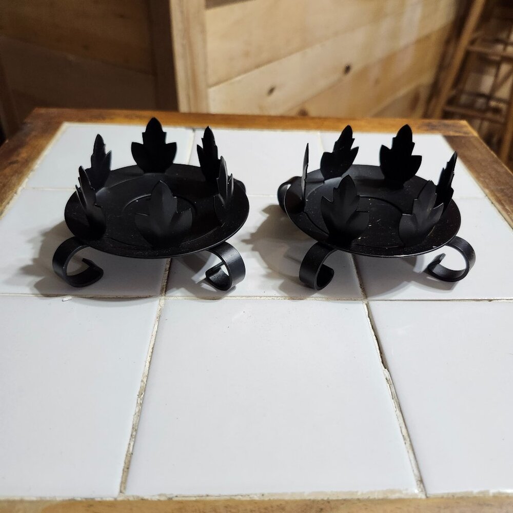vintage matte black metal candle holders set of 2  NEW